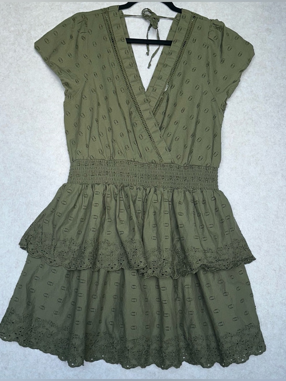American Eagle Outfitters Dress Size XL Olive Green 100% CottonTiered Mini Dress